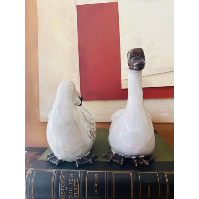 1990s Vintage Wildwood Ceramic Geese in Sepia Cream Crackle Glaze Figurines - A Pair For Sale - Image 5 of 11