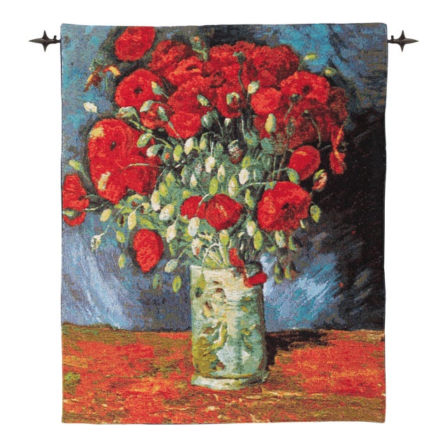 Van Gogh Poppy Vase Loom Woven Tapestry - 80 X 65 Cm (2'7" X 2'2") - Requires Rod Size 2 For Sale