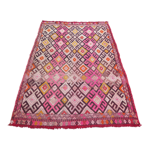 Mid 20th Century 60s Vintage Handmade Turkish Pink Kilim Jejim Boho Area Rug