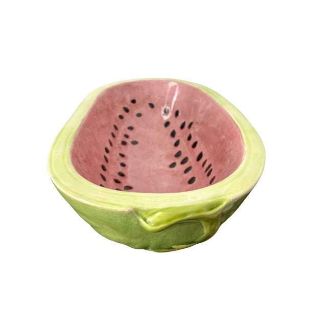 Vintage Watermelon Ceramic Serving Bowl – Mid-Century Modern Trompe L’Oeil Americana Folk Art Dish For Sale - Image 9 of 10