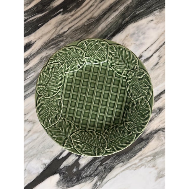 Presenting a large vintage basket weave cake plate by Bordallo Pinheiro in the Leaf Service pattern. The center basket...