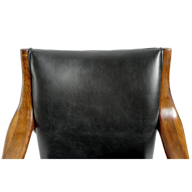 Deco Black Leather & Wood Chair Chairish