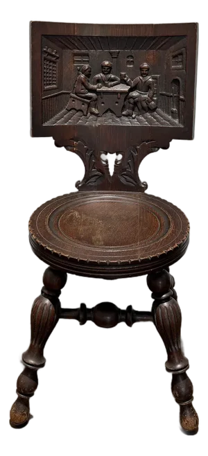 Antique German Black Forest Carved Tiger Oak Drunken Monk Tavern Side Chair