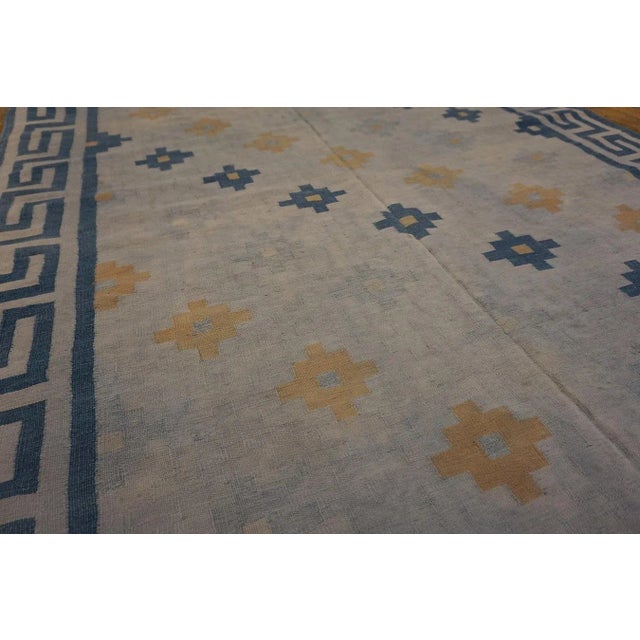 White 1930s White Geometric Modern Antique Indian Dhurrie Rug 4'9" X 67'8" Handknotted Cotton Carpet For Sale - Image 8 of 10