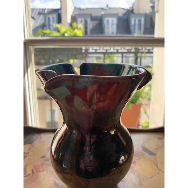 1960s Vintage Mid-Century Vallauris French Abstract Ceramic Drip Glaze Vase For Sale - Image 5 of 7