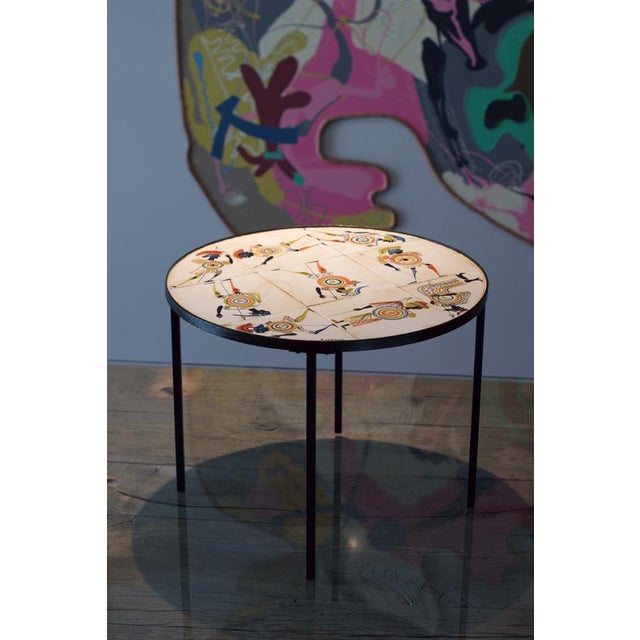 Metal Circular Coffee Table with Warrior Decor by Roger Capron, 1960s For Sale - Image 7 of 11