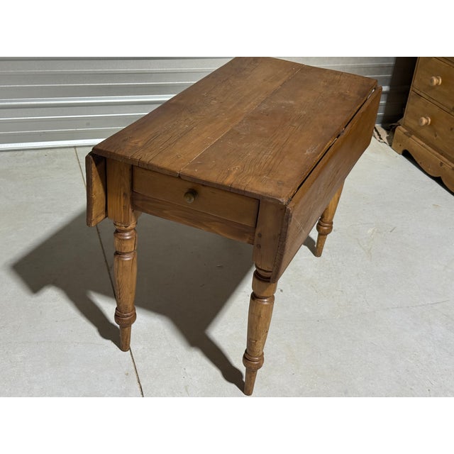 Antique Pine Double Drop Leaf Table With Drawer From England For Sale - Image 4 of 18