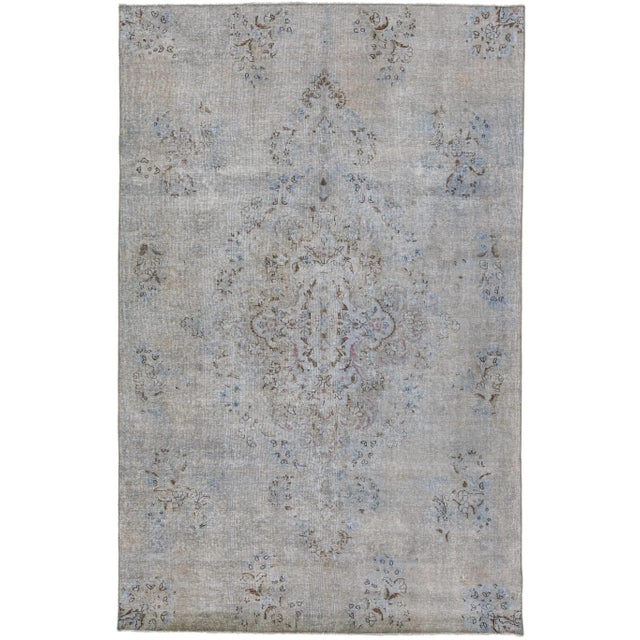 Gray Mid 20th Century Vintage Persian Overdyed Gray Handmade Medallion Wool Rug For Sale - Image 8 of 8
