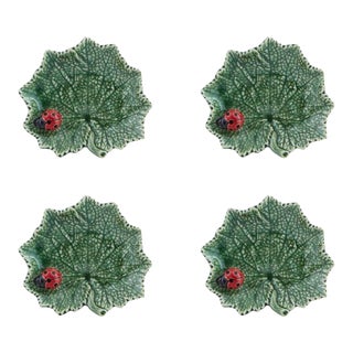 Bordallo Pinheiro Countryside Leaves Ragwort Leaf Hit Ladybug, Set of 4 For Sale