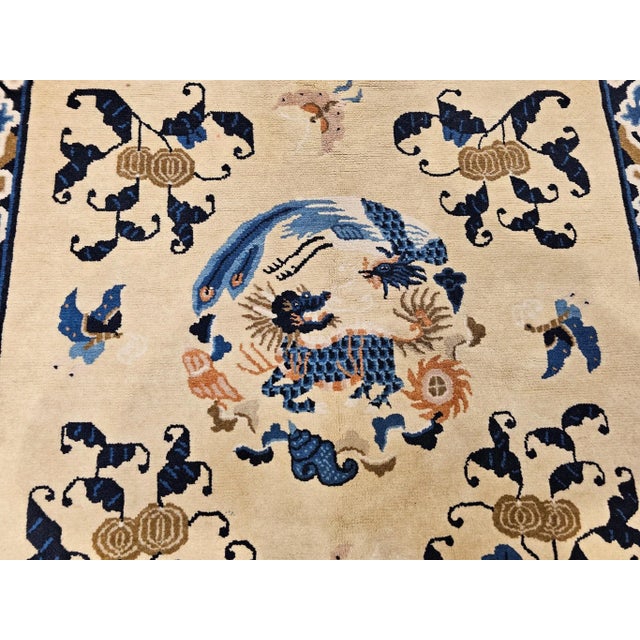 Vintage Chinese Art Deco Area Rug, Hand-Knotted Wool Pile, Ivory Field, 5' X 7' For Sale - Image 9 of 12