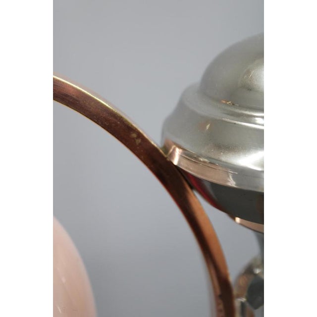 Czech Art Deco Nickel Chandelier with Rose Opaline Glass Globes, 1930s For Sale - Image 11 of 15