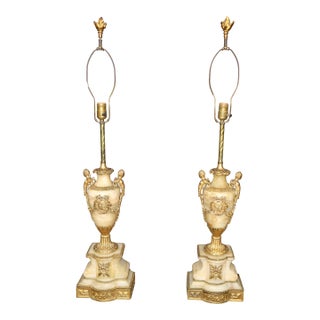 Pair French Louis XVI 19th Century Ormolu Mounted Alabaster Lamps For Sale