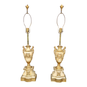 Pair French Louis XVI 19th Century Ormolu Mounted Alabaster Lamps