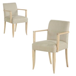 French Modern Cerused Oak Arm Chairs - A Pair For Sale