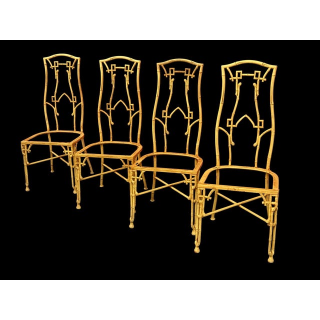 MCM Faux Bamboo Cast Aluminum Chair Set 4 For Sale - Image 9 of 9