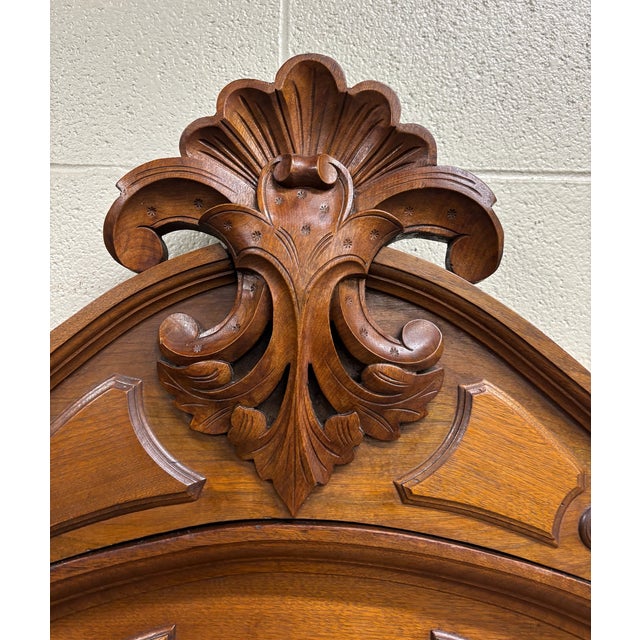 Antique Full Size Victorian Eastlake Carved Walnut and Flame Mahogany Bed For Sale - Image 13 of 14