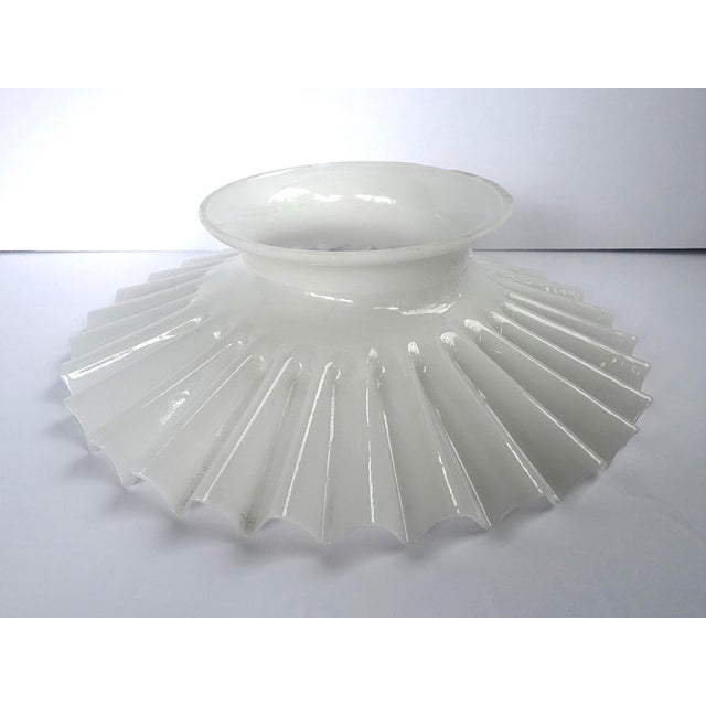 Early 20th Century White Milk Glass Pleated Petticoat Oil Lamp Shade For Sale - Image 4 of 9