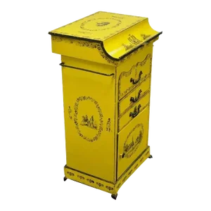 Antique 19th C. Italian Regency Tole Metal Flip Top Yellow Vanity Sink Drysink