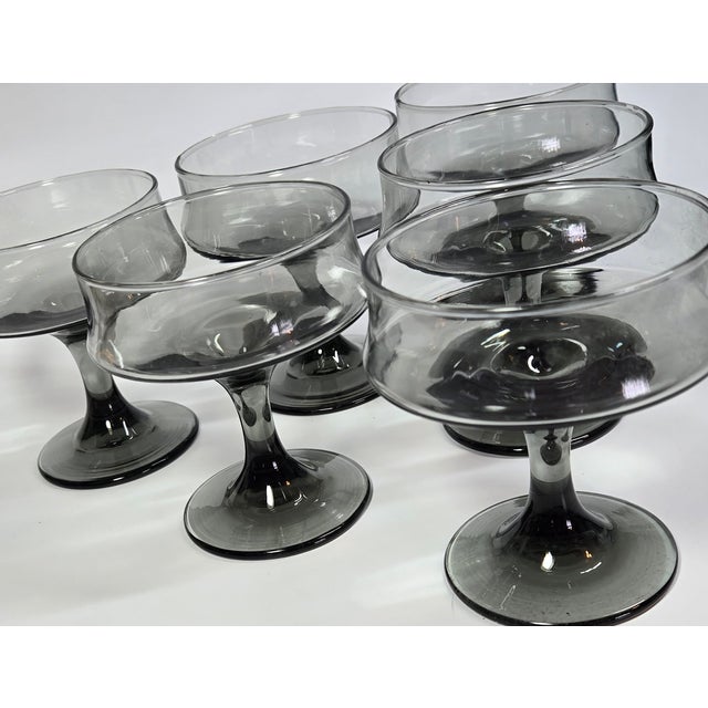 Glass Smoky Grey Champagne Coupes- Set of Six For Sale - Image 7 of 12
