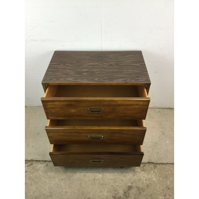 Mid Century Campaign Style Three Drawer Dresser With Brass Hardware For Sale In Philadelphia - Image 6 of 12