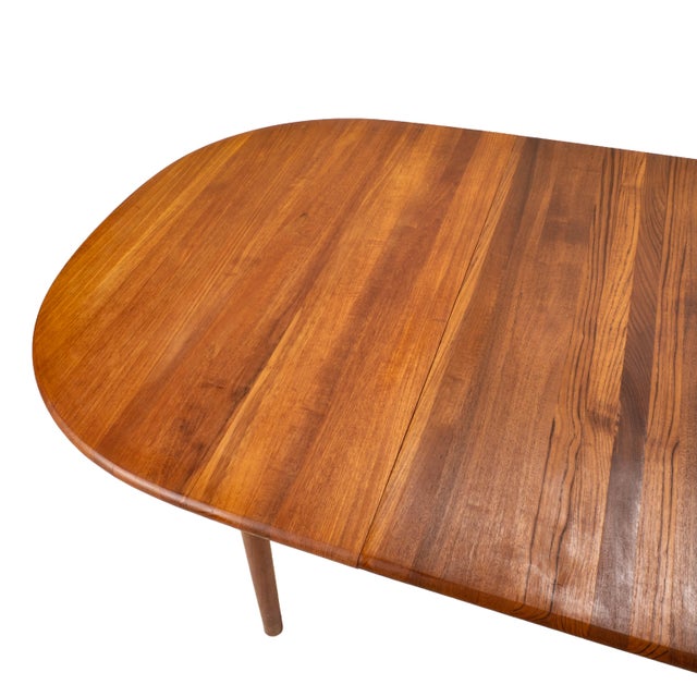1980s 1980s Danish Modern Solid Teak Dining Table W/ Leaf, Oval Extension Table For Sale - Image 5 of 16