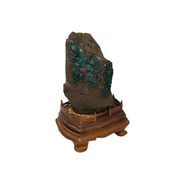 Vintage Naturalistic Scholars Rock Sculpture Dark Green Stone Cicada Accent For Sale - Image 9 of 15