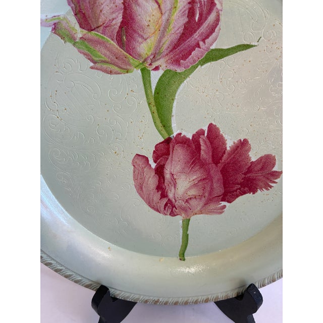 Mid 20th Century Hand Painted Floral Silverplate Tray With Pink Flowers For Sale In Oklahoma City - Image 6 of 12