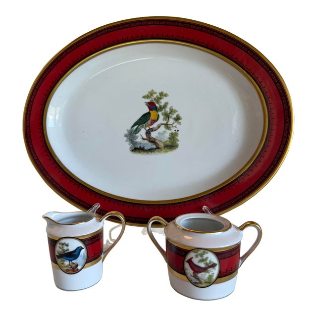 Early 20th Century Tray Creamer and Sugar Ancienne Manufacture Royale De Limoges “Jardin Du Roi” Platter With Sugar & Creamer — 3 Pieces For Sale