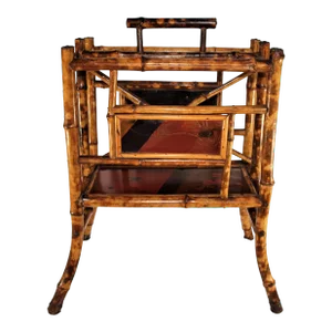 Antique English Victorian Chinoiserie Bamboo Canterbury Magazine Holder