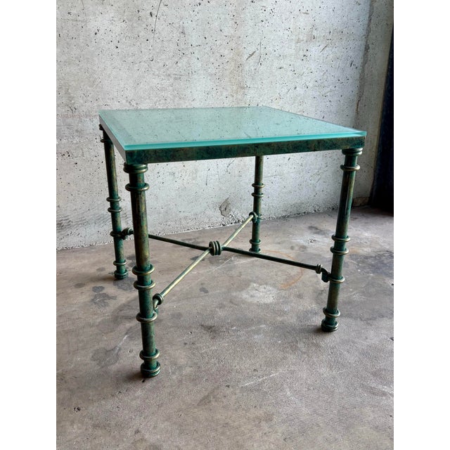 Mid-Century Modern Vintage Sculptural Iron Side Table After Giacometti, Verdigris Finish For Sale - Image 3 of 5
