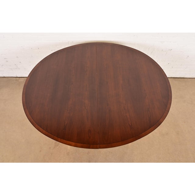 Baker Furniture Georgian Banded Cherry Wood Pedestal Extension Dining Table, Newly Refinished For Sale - Image 10 of 14