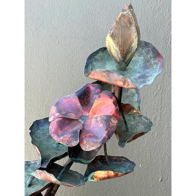 Mid-Century Modern Vintage Patinated Copper Lotus Sculpture For Sale - Image 3 of 12