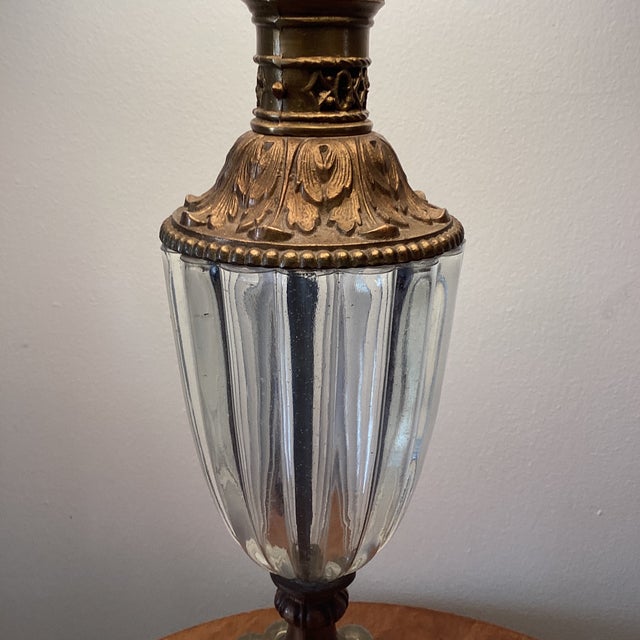 Mid 20th Century Vintage Hollywood Regency Style Lamp Crystal Tiered Ribbed Glass With Bronze Fittings Circa 1940 For Sale - Image 5 of 12