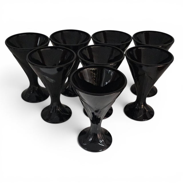 Art Deco Mid 20th Century La Rochère Fidji Black Amethyst Pressed Glass Goblets, Set of Eight For Sale - Image 3 of 15