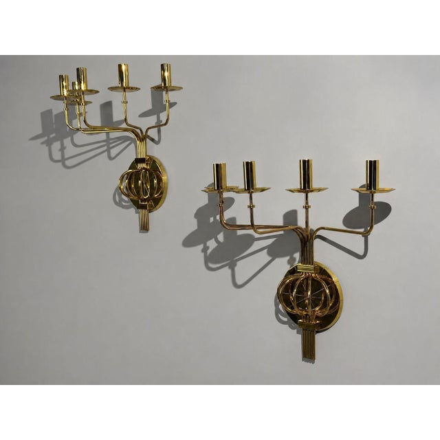 Tommi Parzinger, Candleholder Sconces, Polished Brass, Metal, Usa C. 1955 For Sale - Image 4 of 11