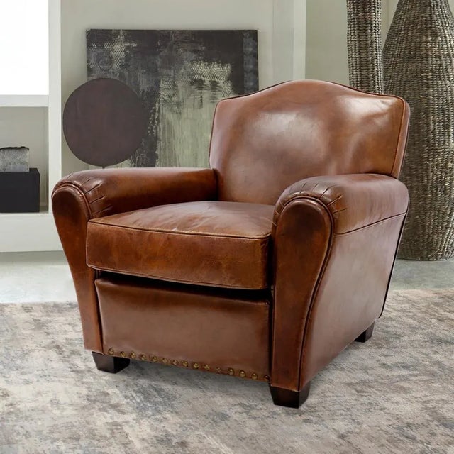 Brown Pasargad Home Vicenza Palermo Genuine Leather Wing Chair, Brown For Sale - Image 8 of 10
