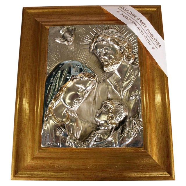 Finely executed italian devotional wall relief dating from circa the 1970s, depicting the holy family with the virgin...