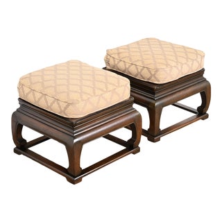 Michael Taylor for Baker Far East Collection Chinoiserie Stools or Ottomans, Pair For Sale