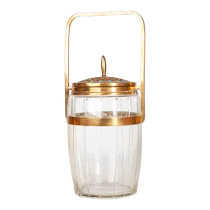 Early 20th Century Art Déco Crystal and Brass Cookie Jar/Bucket Container With Lid, France