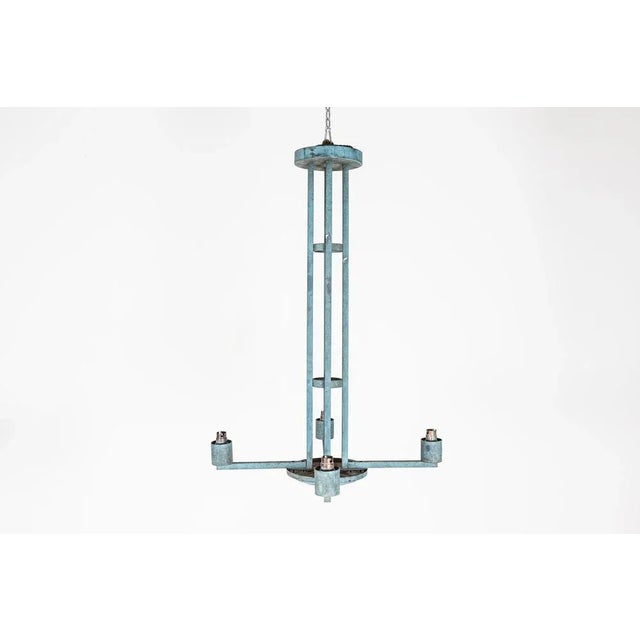 Paris Theatre Verdigris 4-Arm Chandelier in Brass For Sale - Image 4 of 12