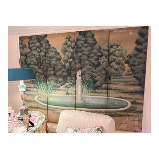 Antique Looking Four Panel Work on Paper For Sale