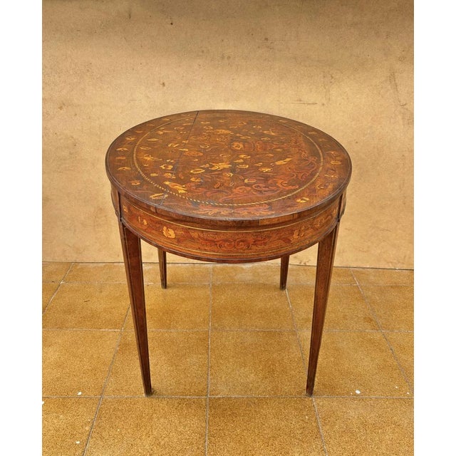 Brown Vintage Oval Marquetry Side Table with Drawer, 1920 For Sale - Image 8 of 13