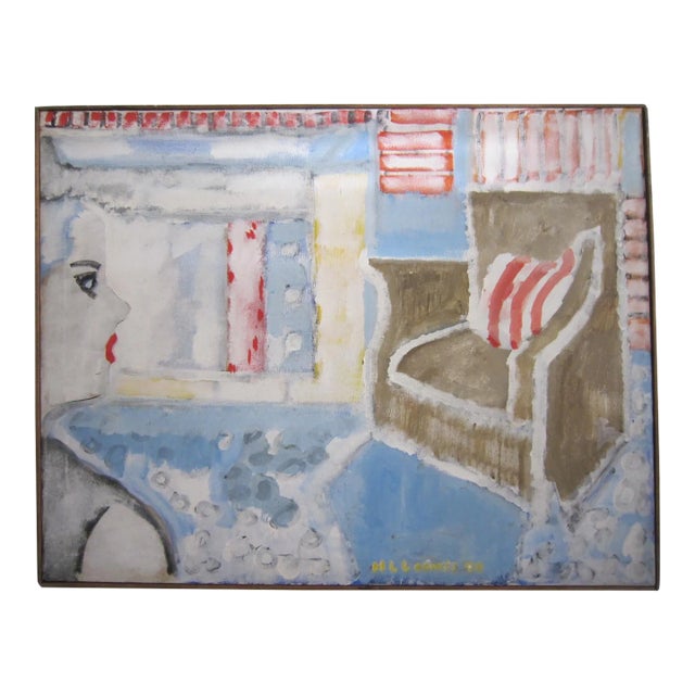 Modernist Oil on Canvas Painting Signed, Loomis For Sale