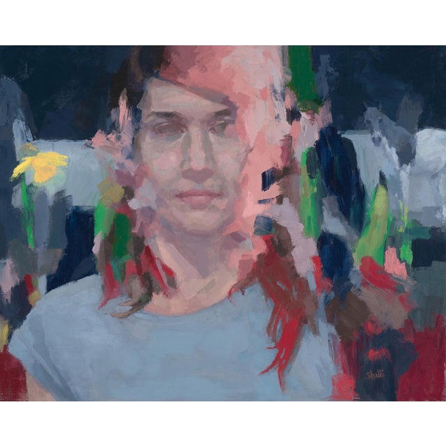 On a Flower of Recognized Faces by Shelli Langdale | Oil and cold wax on gallery panel abstract portrait For Sale