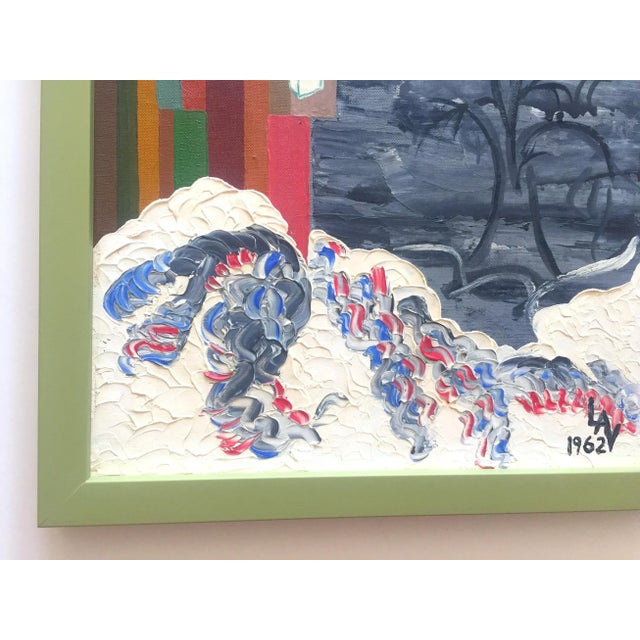 Vintage Mid Century Modernist Framed Original Abstract Landscape Oil Painting on Board For Sale In Kansas City - Image 6 of 13