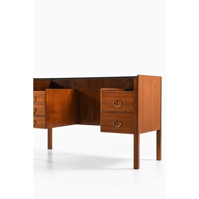 Metal Mahogany, Brass and Glass Desk by Josef Frank, 1950s For Sale - Image 7 of 10