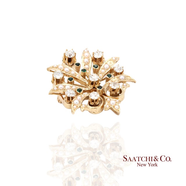 Gold Diamond Brooch Metal Type: 14k Yellow Gold Total Item Weight: 15.6 Grams Style: Contemporary Period: Late 20th...