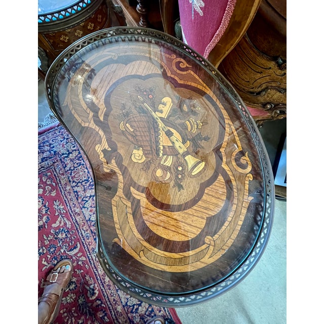 Set of 2 Antique Italian Inlaid Kidney-Shaped Side Tables For Sale - Image 4 of 8