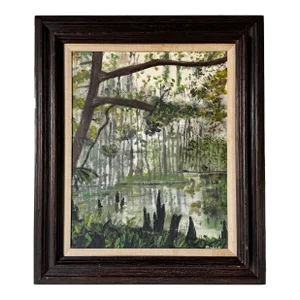 Vintage Impressionist Abstract Tropical Landscape Oil Painting, Signed