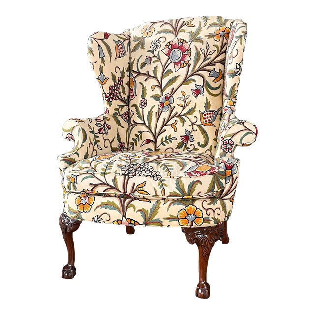 1990s Southwood Crewel Wingback Chair For Sale